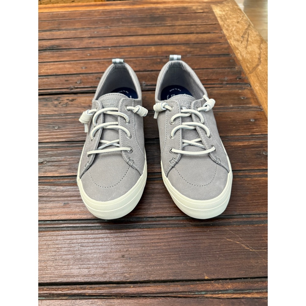 Sperry Crest Vibe Washable Leather Barrel Lace Sneakers Light Grey 8.5 Preppy